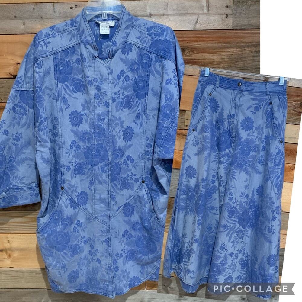 VINTAGE‎ Retro Maria Koutsikou Oversized Jacket/Skirt Set In Floral Jacquard - S